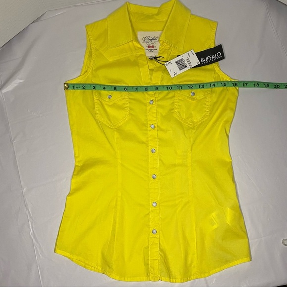 NWT BUFFALO Trixia Sleeveless Sz Small Full Button Cotton Neon Yellow Bl… - Picture 3 of 9